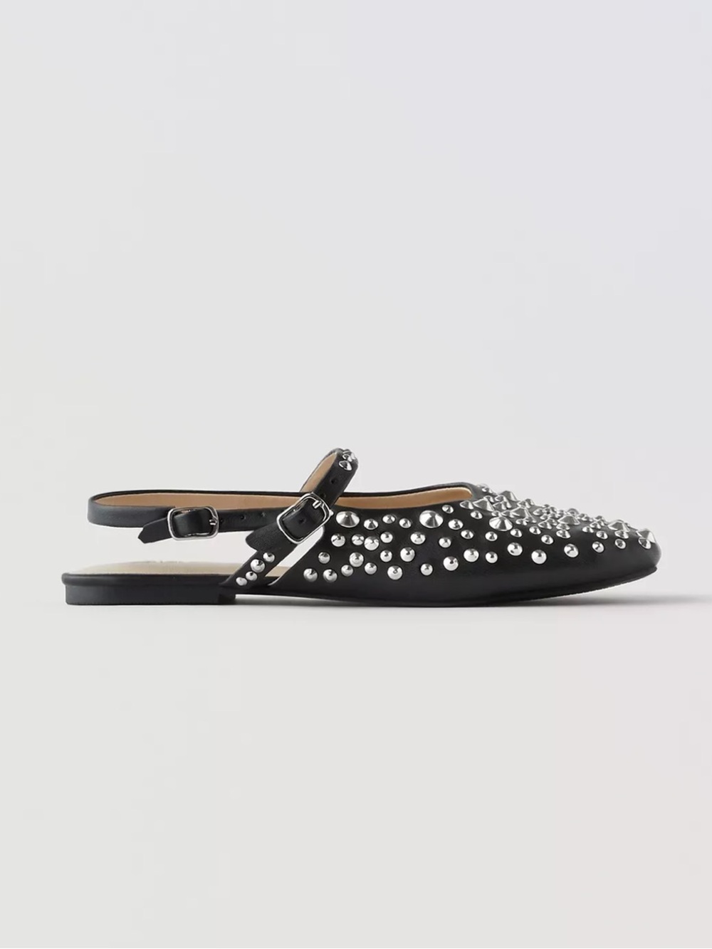 Zara Black Studded Slingback Flats